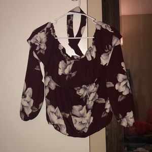 Floral print, maroon off the shoulder top